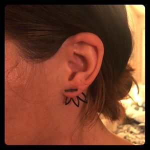 Black metal ear jacket earrings